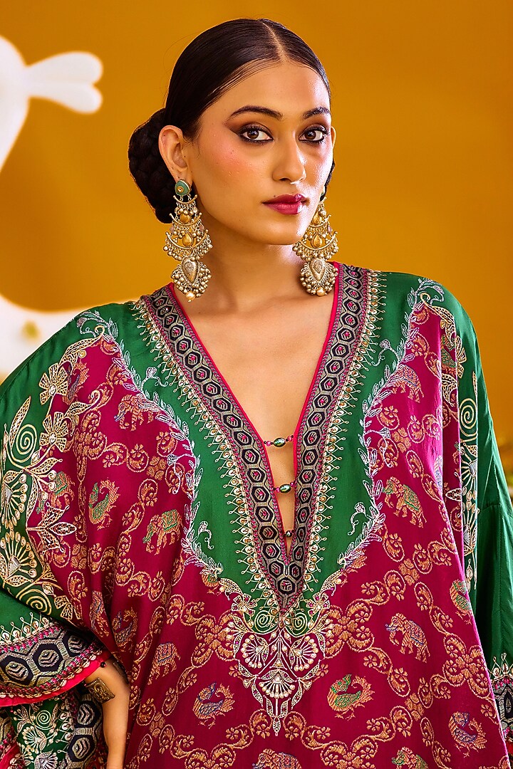 Magenta Silk & Modal Satin Kaftan Set by Rajdeep Ranawat at Pernia's Pop Up Shop