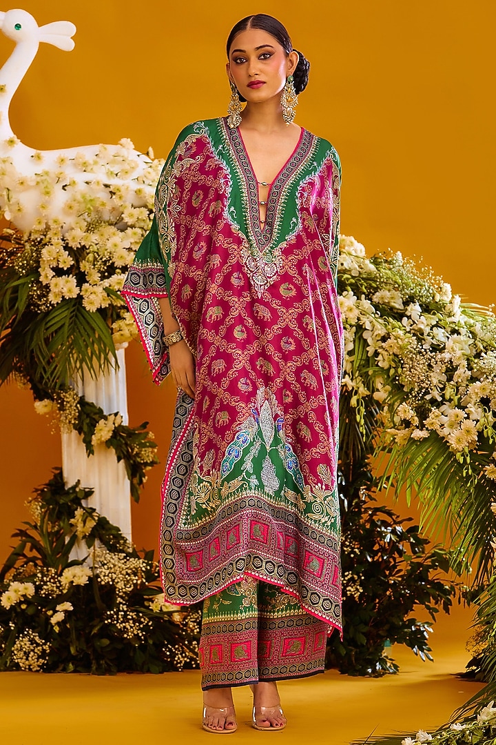Magenta Silk & Modal Satin Kaftan Set by Rajdeep Ranawat at Pernia's Pop Up Shop