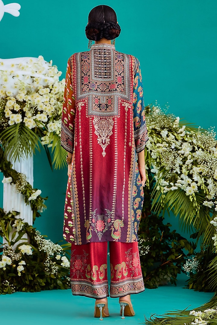 Multi-Colored Silk & Modal Satin High-Low Tunic Set by Rajdeep Ranawat at Pernia's Pop Up Shop