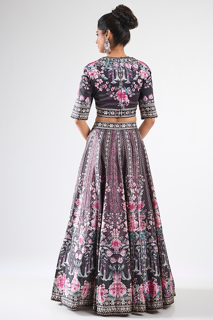 Black & Raspberry Organza Printed Wedding Lehenga Set by Rajdeep Ranawat at Pernia's Pop Up Shop
