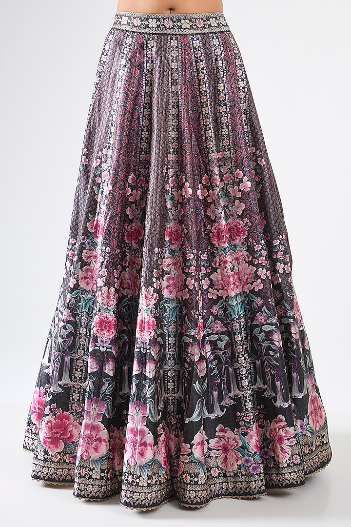 Black & Raspberry Organza Printed Wedding Lehenga Set by Rajdeep Ranawat at Pernia's Pop Up Shop