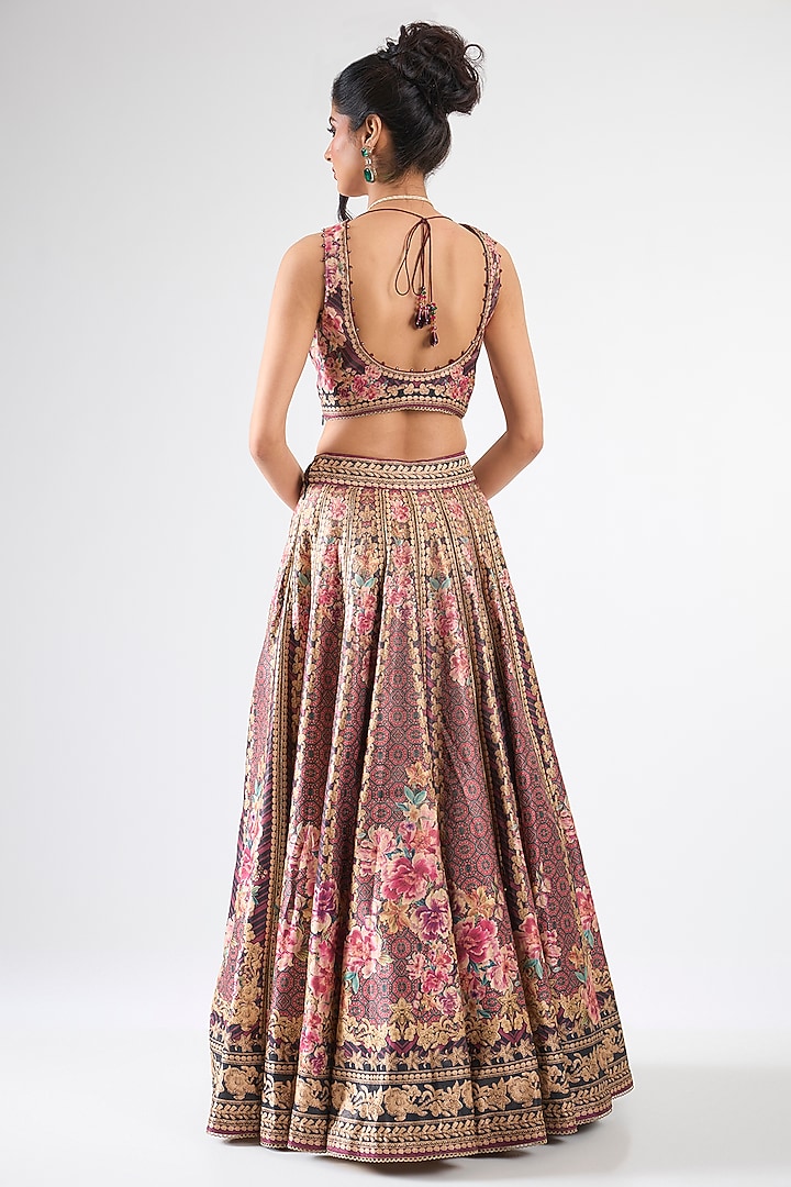 Maroon Brocade Printed Wedding Lehenga Set by Rajdeep Ranawat at Pernia's Pop Up Shop