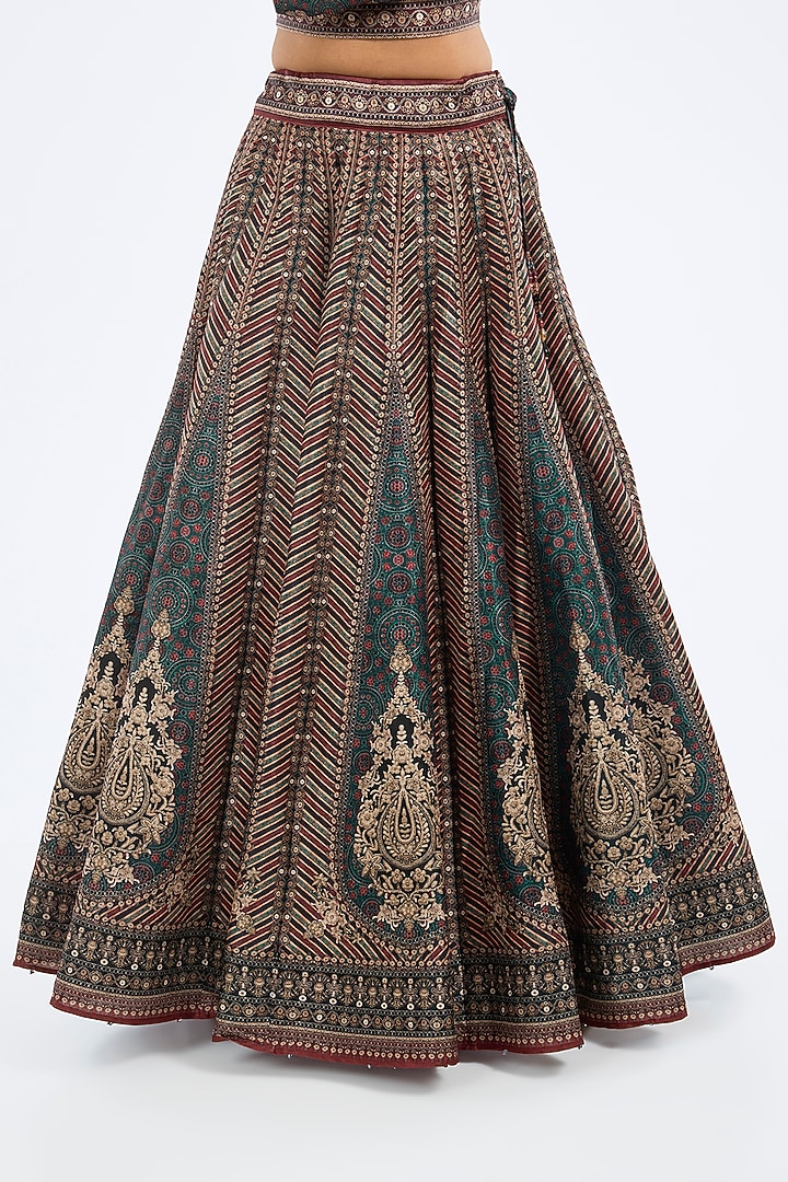 Blue & Maroon Modal Satin Printed Skirt Set by Rajdeep Ranawat at Pernia's Pop Up Shop
