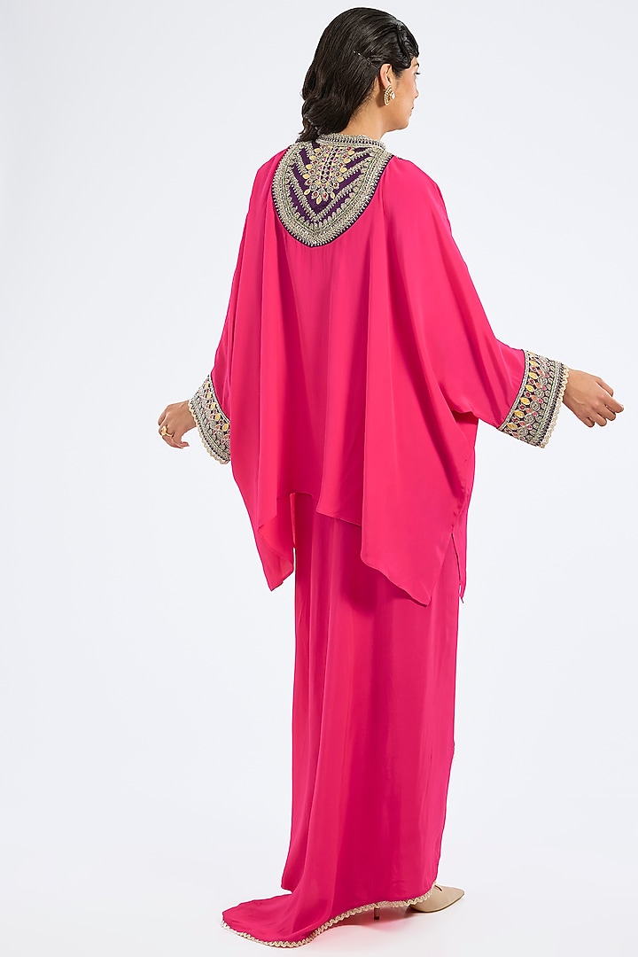 Fuchsia Bemberg Crepe Draped Skirt Set by Rajdeep Ranawat at Pernia's Pop Up Shop