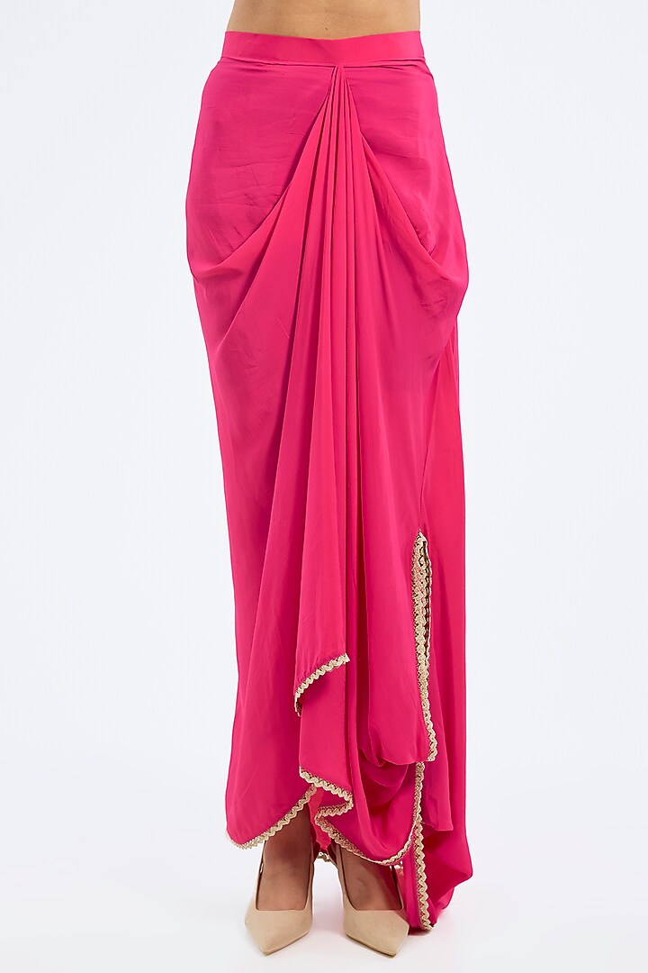 Fuchsia Bemberg Crepe Draped Skirt Set by Rajdeep Ranawat at Pernia's Pop Up Shop