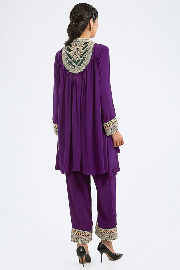 Purple Bemberg Crepe Embroidered Tunic Set by Rajdeep Ranawat at Pernia's Pop Up Shop