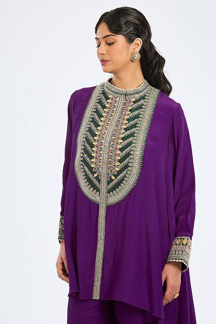 Purple Bemberg Crepe Embroidered Tunic Set by Rajdeep Ranawat at Pernia's Pop Up Shop