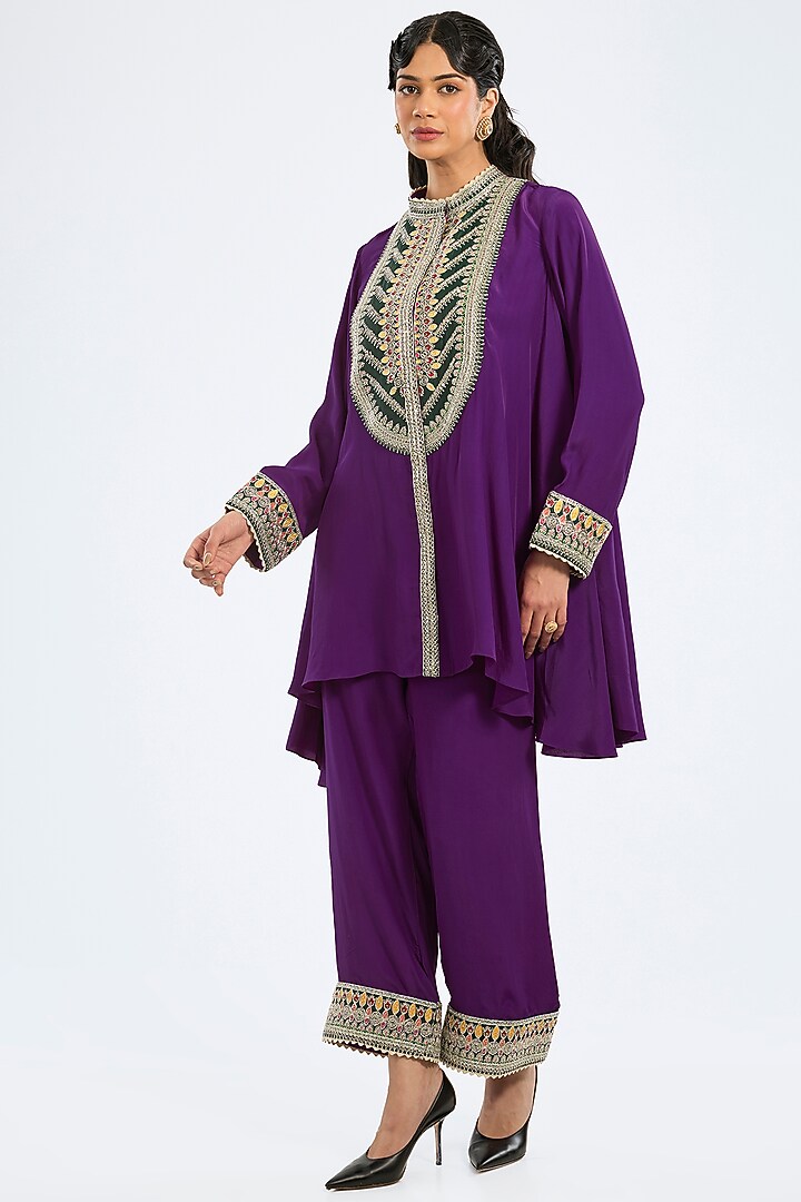 Purple Bemberg Crepe Embroidered Tunic Set by Rajdeep Ranawat at Pernia's Pop Up Shop