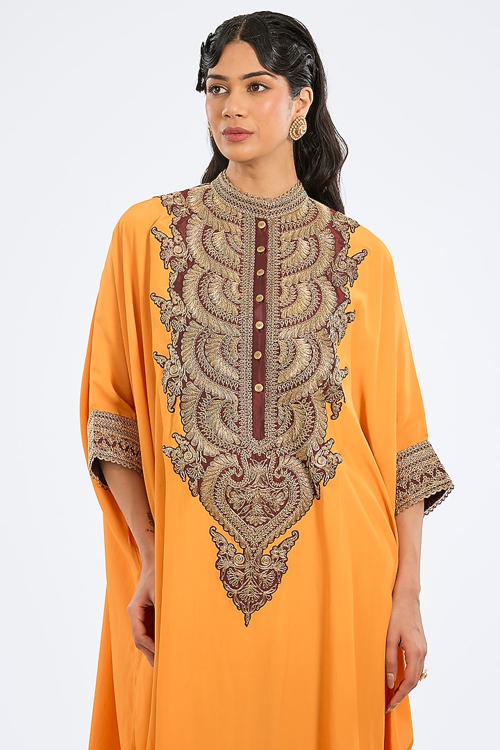 Mustard Bemberg Crepe Embroidered Tunic Set by Rajdeep Ranawat at Pernia's Pop Up Shop