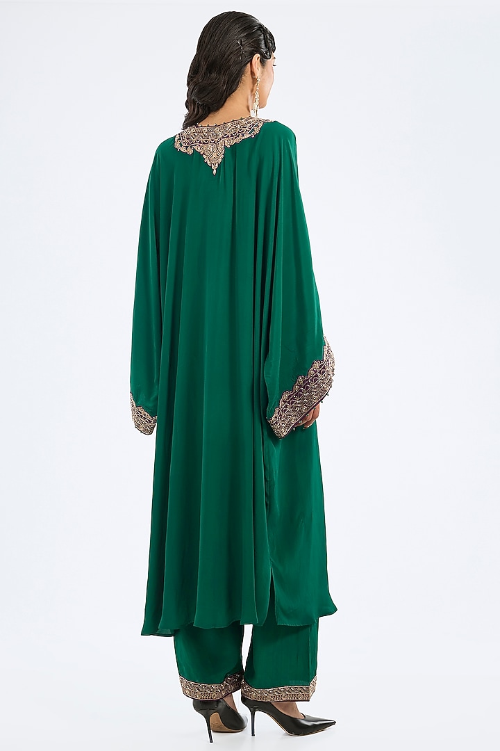 Emerald Green Bemberg Crepe Embroidered Kaftan Set by Rajdeep Ranawat at Pernia's Pop Up Shop