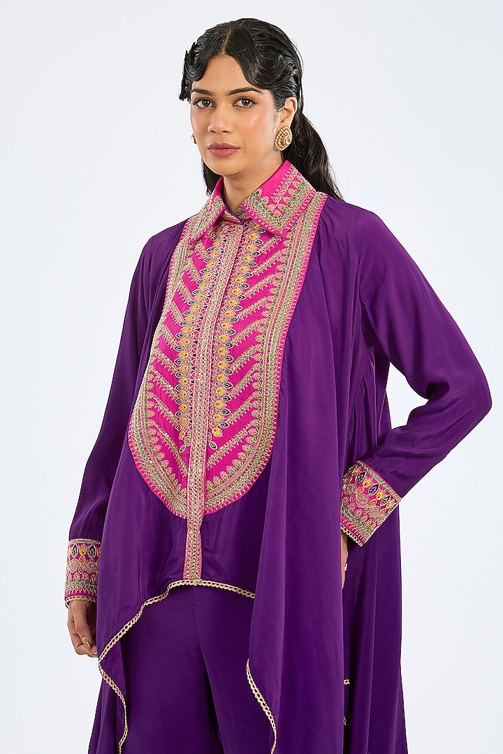 Purple Bemberg Crepe Embroidered Co-Ord Set by Rajdeep Ranawat at Pernia's Pop Up Shop