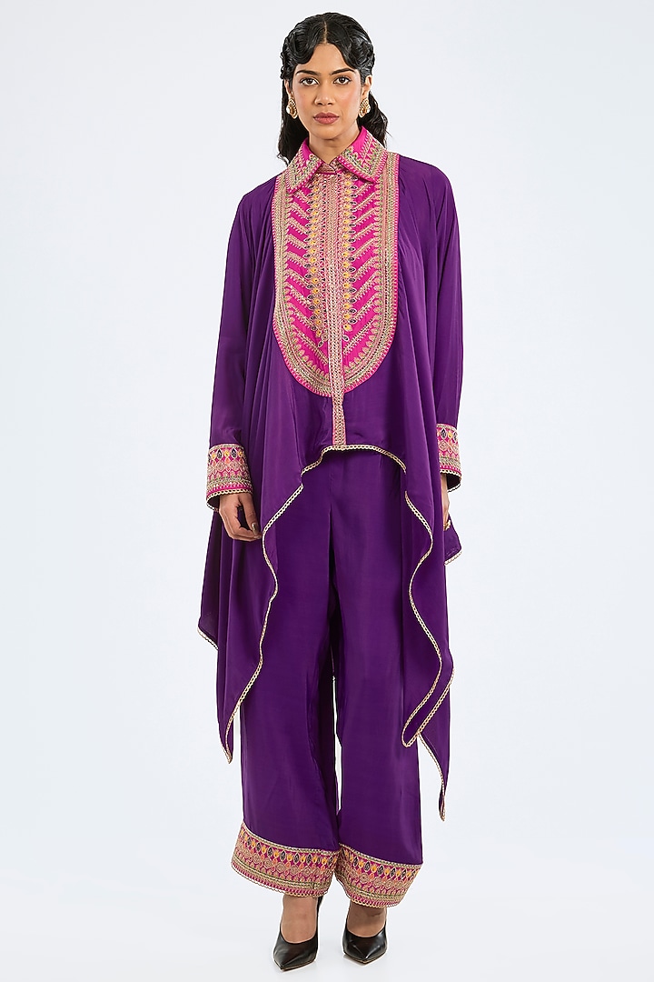 Purple Bemberg Crepe Embroidered Co-Ord Set by Rajdeep Ranawat at Pernia's Pop Up Shop