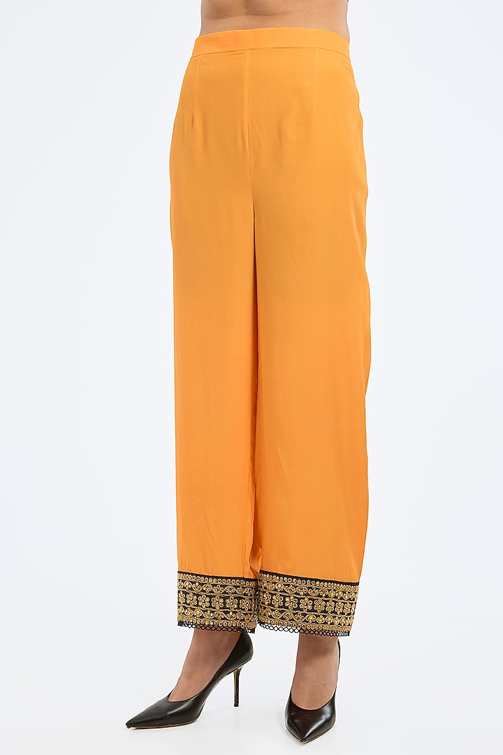 Mustard Bemberg Crepe Embroidered High-Low Tunic Set by Rajdeep Ranawat at Pernia's Pop Up Shop
