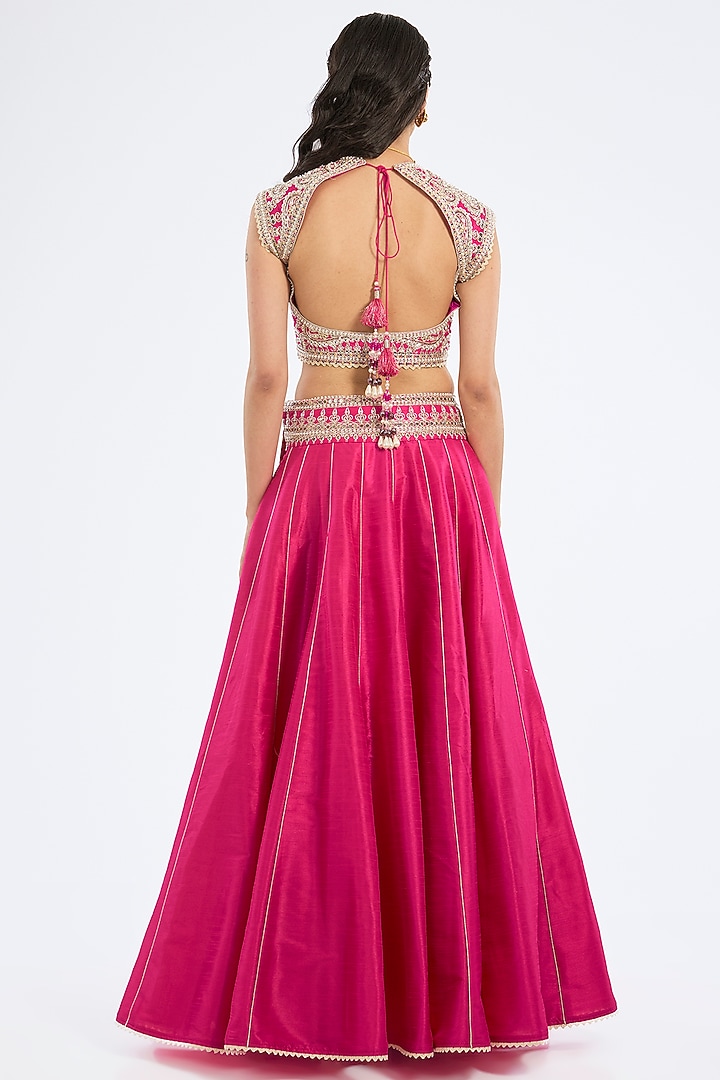 Fuchsia Poly Dupion Embroidered Wedding Lehenga Set by Rajdeep Ranawat at Pernia's Pop Up Shop