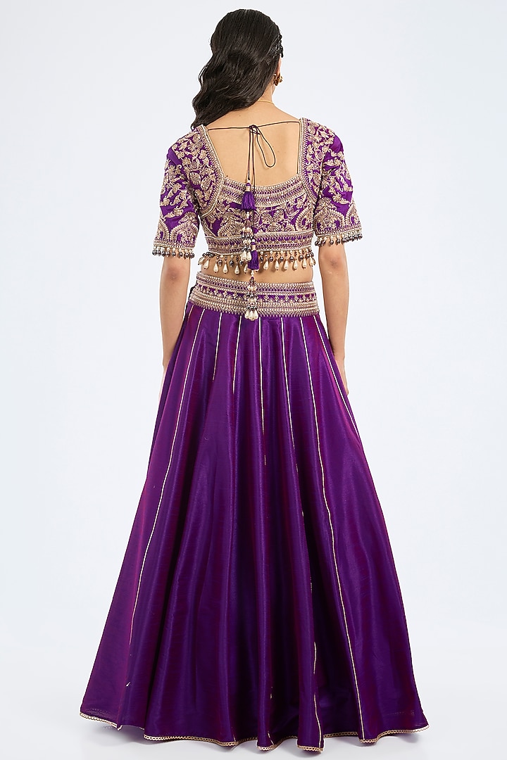 Purple Poly Dupion Embroidered Wedding Lehenga Set by Rajdeep Ranawat at Pernia's Pop Up Shop