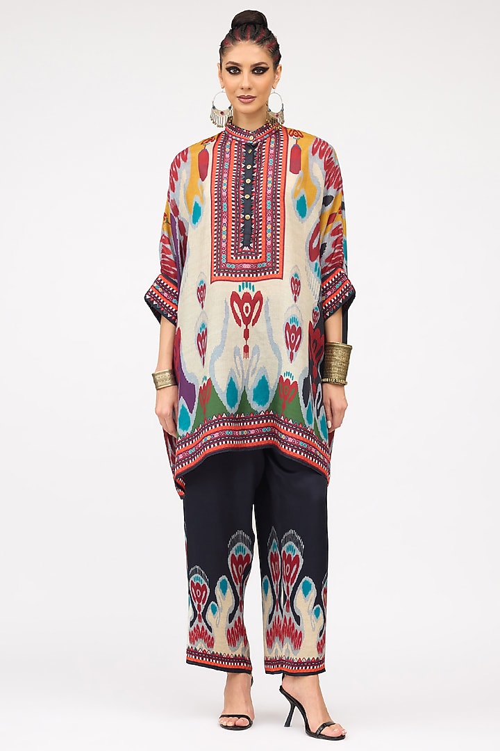 Multi-Colored Silk Band Collared Tunic by Rajdeep Ranawat at Pernia's Pop Up Shop
