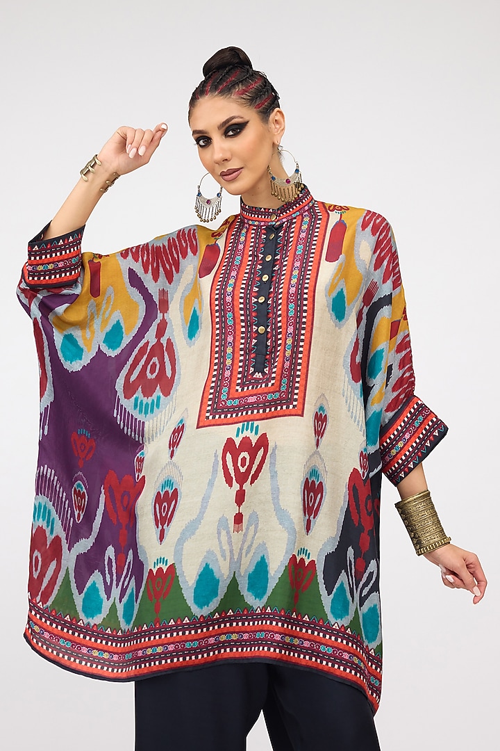 Multi-Colored Silk Band Collared Tunic by Rajdeep Ranawat at Pernia's Pop Up Shop