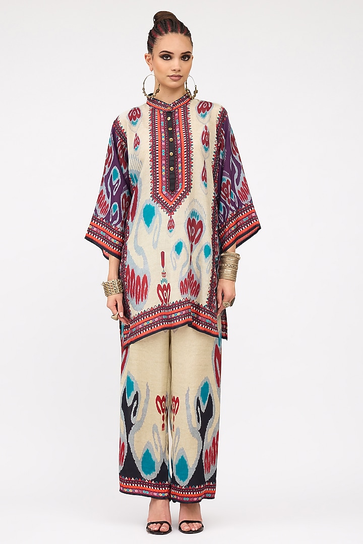 Multi-Colored Silk Front Panel Tunic by Rajdeep Ranawat at Pernia's Pop Up Shop