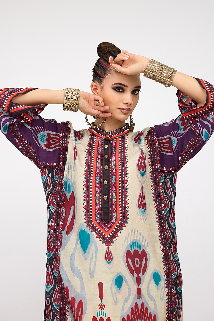 Multi-Colored Silk Front Panel Tunic by Rajdeep Ranawat at Pernia's Pop Up Shop