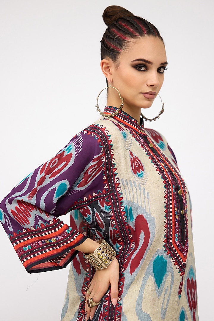Multi-Colored Silk Front Panel Tunic by Rajdeep Ranawat at Pernia's Pop Up Shop