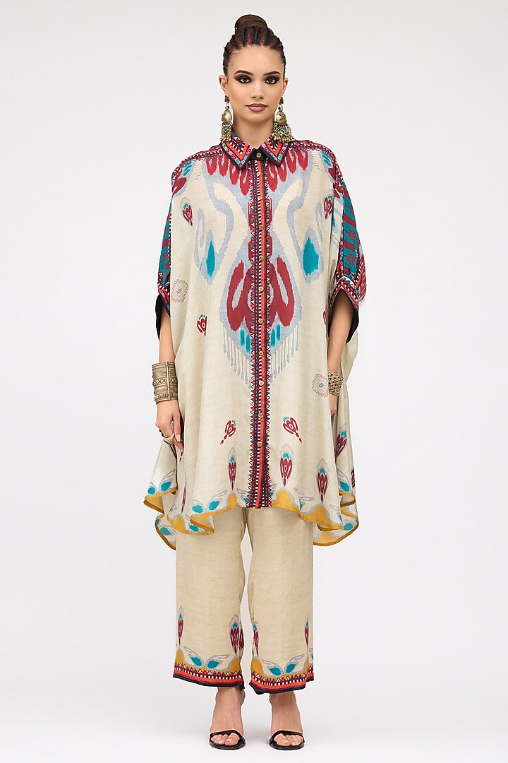 Multi-Colored Silk Collared Shirt by Rajdeep Ranawat at Pernia's Pop Up Shop