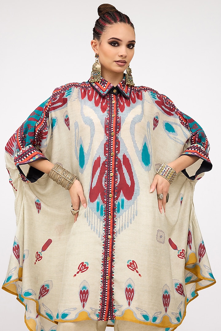 Multi-Colored Silk Collared Shirt by Rajdeep Ranawat at Pernia's Pop Up Shop