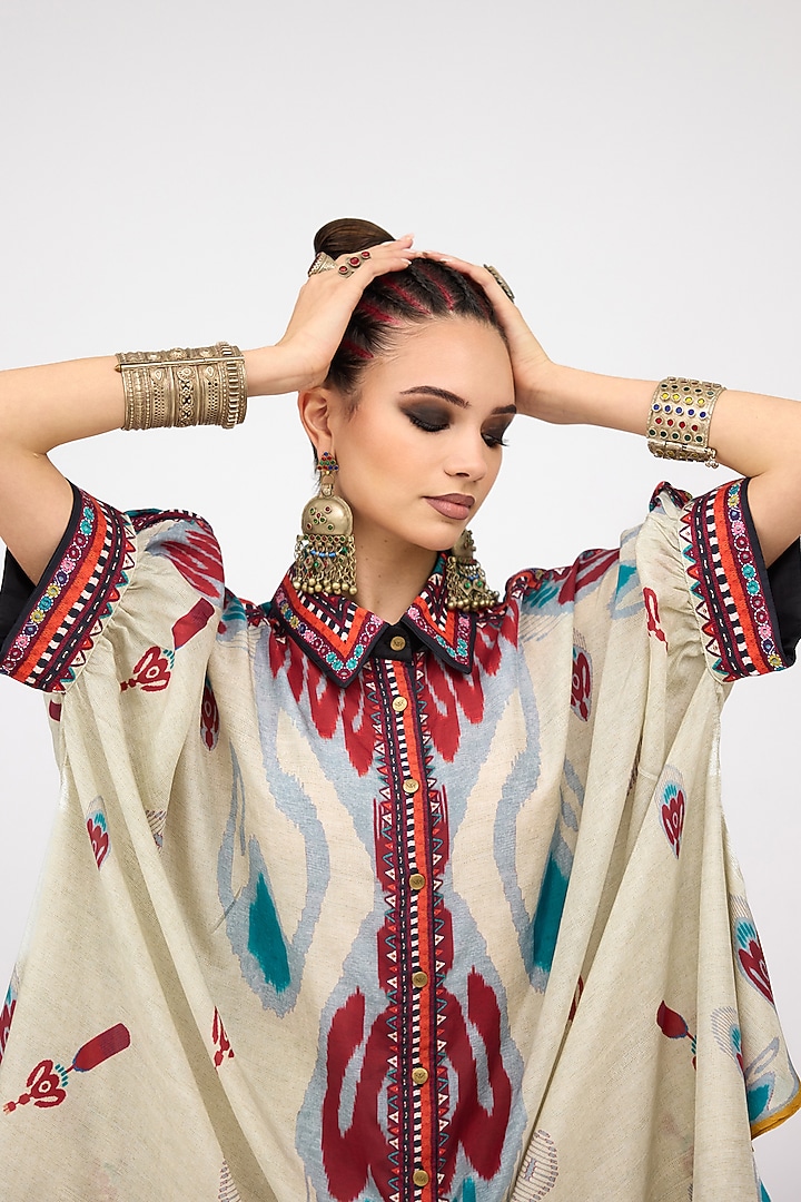 Multi-Colored Silk Collared Shirt by Rajdeep Ranawat at Pernia's Pop Up Shop