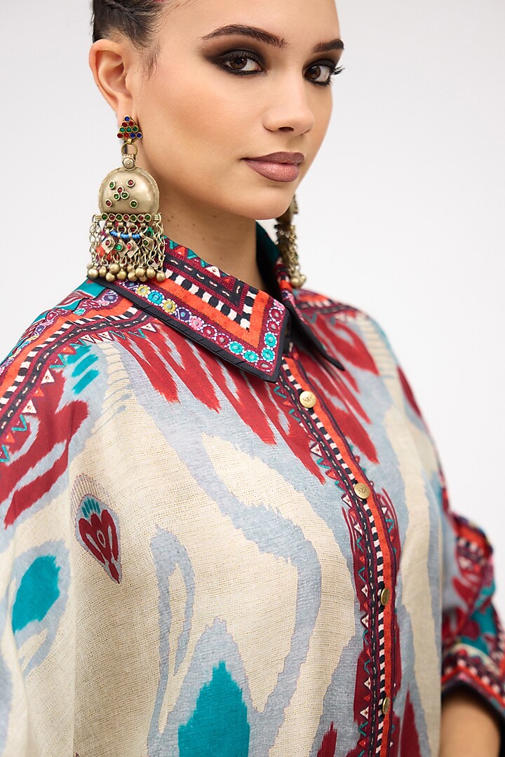 Multi-Colored Silk Collared Shirt by Rajdeep Ranawat at Pernia's Pop Up Shop