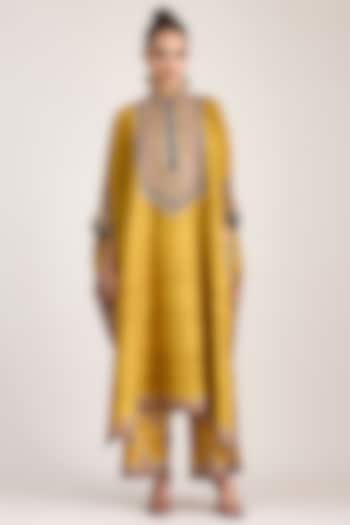 Mustard Silk Dupion Printed Pants by Rajdeep Ranawat at Pernia's Pop Up Shop