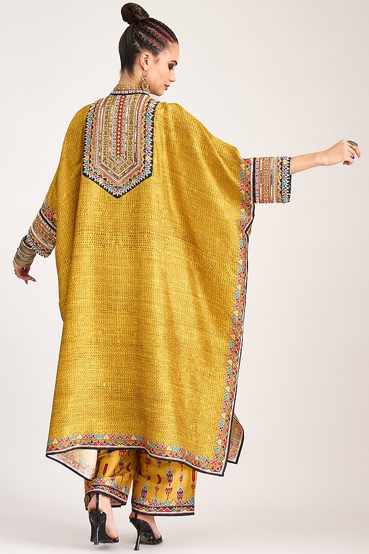 Mustard Silk Dupion Printed Pants by Rajdeep Ranawat at Pernia's Pop Up Shop