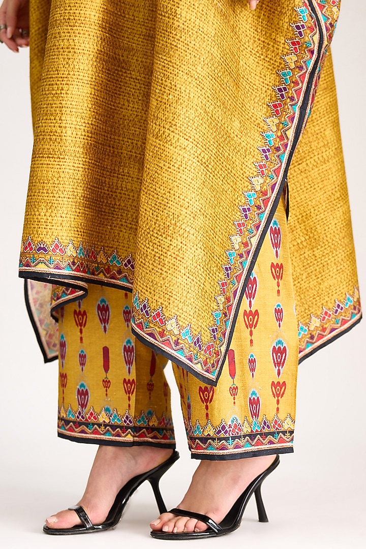 Mustard Silk Dupion Printed Pants by Rajdeep Ranawat at Pernia's Pop Up Shop