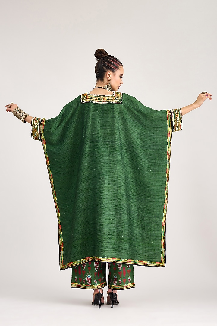 Emerald Green Silk Dupion Printed Pants by Rajdeep Ranawat at Pernia's Pop Up Shop