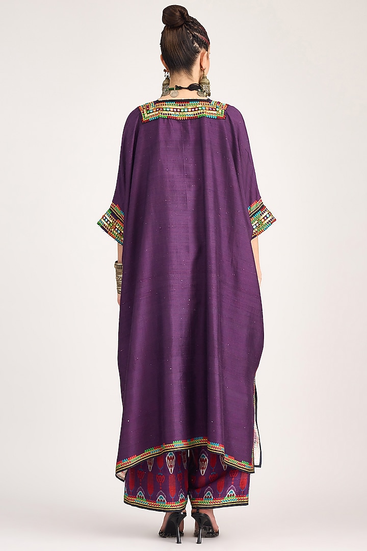 Purple Silk Dupion Embroidered V-Neck Boxy Kaftan by Rajdeep Ranawat at Pernia's Pop Up Shop