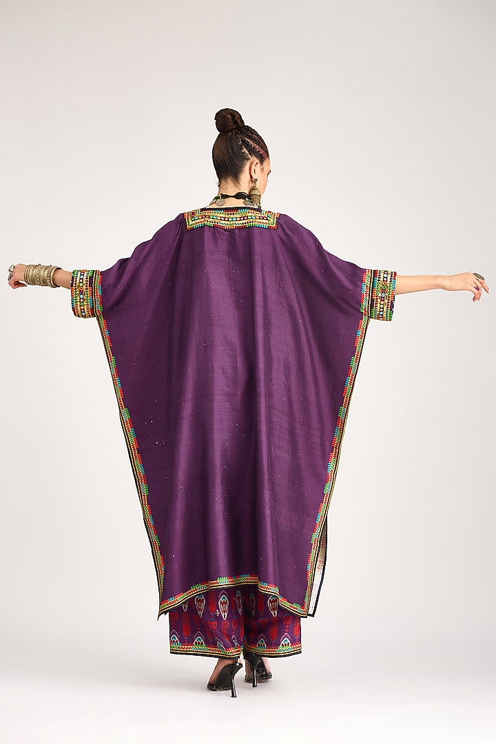 Purple Silk Dupion Printed Pants by Rajdeep Ranawat at Pernia's Pop Up Shop
