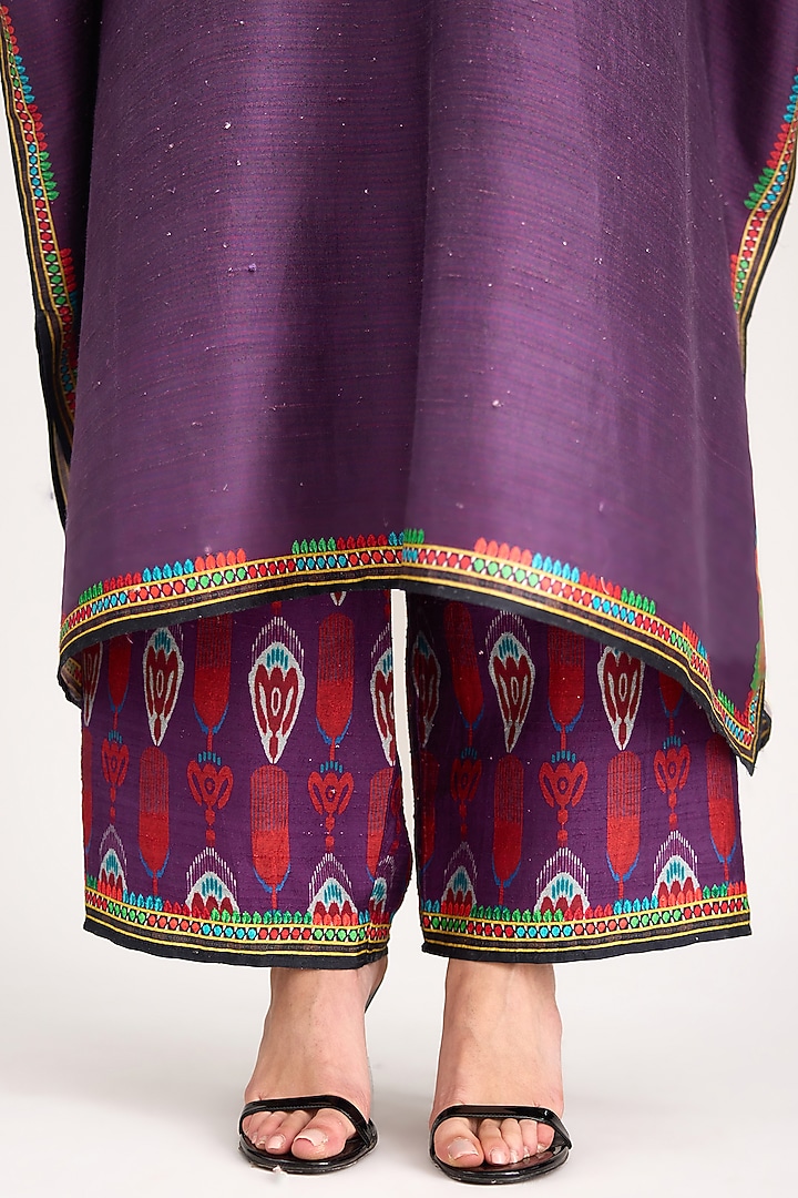 Purple Silk Dupion Printed Pants by Rajdeep Ranawat at Pernia's Pop Up Shop
