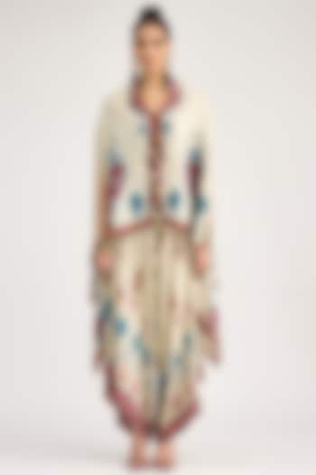 Eggshell White Silk Dupion Printed Cape by Rajdeep Ranawat at Pernia's Pop Up Shop