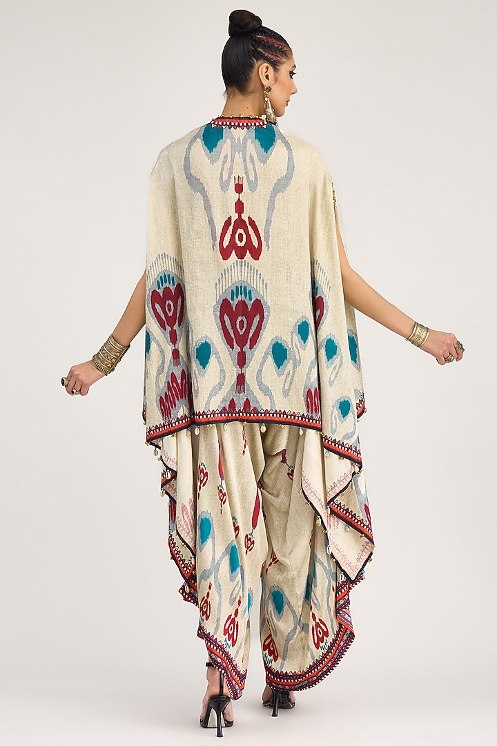 Eggshell White Modal Satin Printed Pants by Rajdeep Ranawat at Pernia's Pop Up Shop