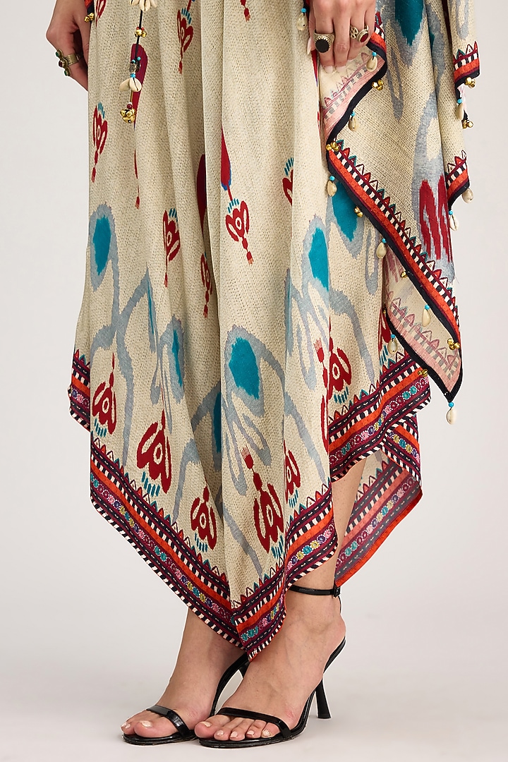 Eggshell White Modal Satin Printed Pants by Rajdeep Ranawat at Pernia's Pop Up Shop