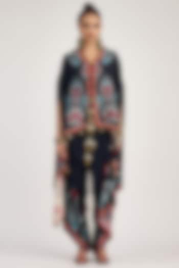 Black Silk Dupion Printed Cape by Rajdeep Ranawat at Pernia's Pop Up Shop