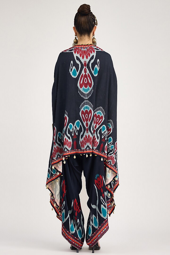 Black Silk Dupion Printed Cape by Rajdeep Ranawat at Pernia's Pop Up Shop
