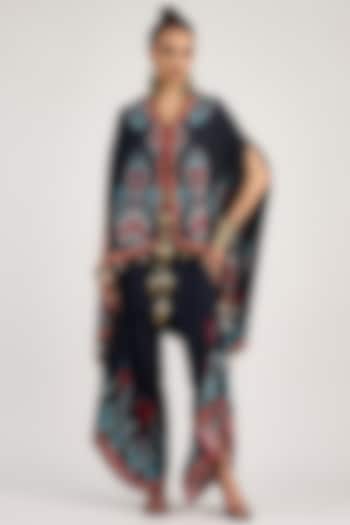 Black Modal Satin Printed Pants by Rajdeep Ranawat at Pernia's Pop Up Shop