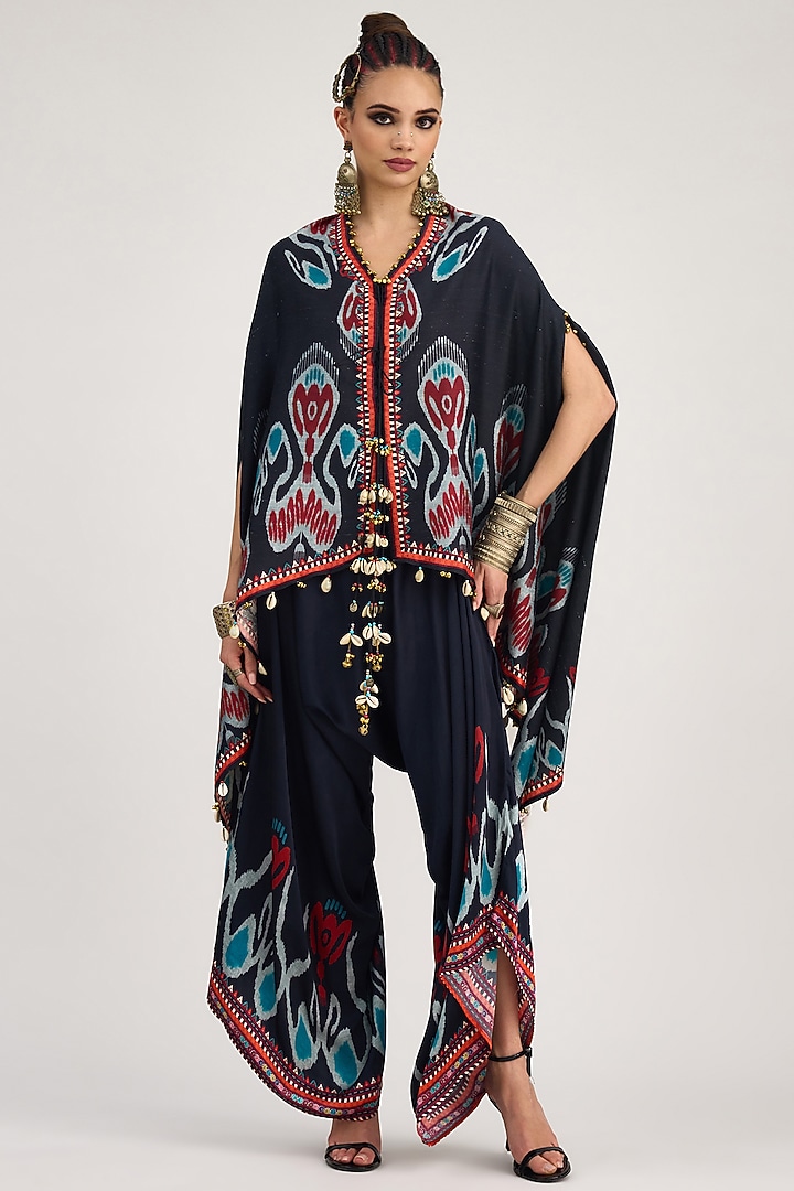 Black Modal Satin Printed Pants by Rajdeep Ranawat at Pernia's Pop Up Shop