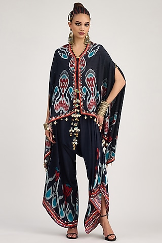 Black Modal Satin Printed Pants by Rajdeep Ranawat