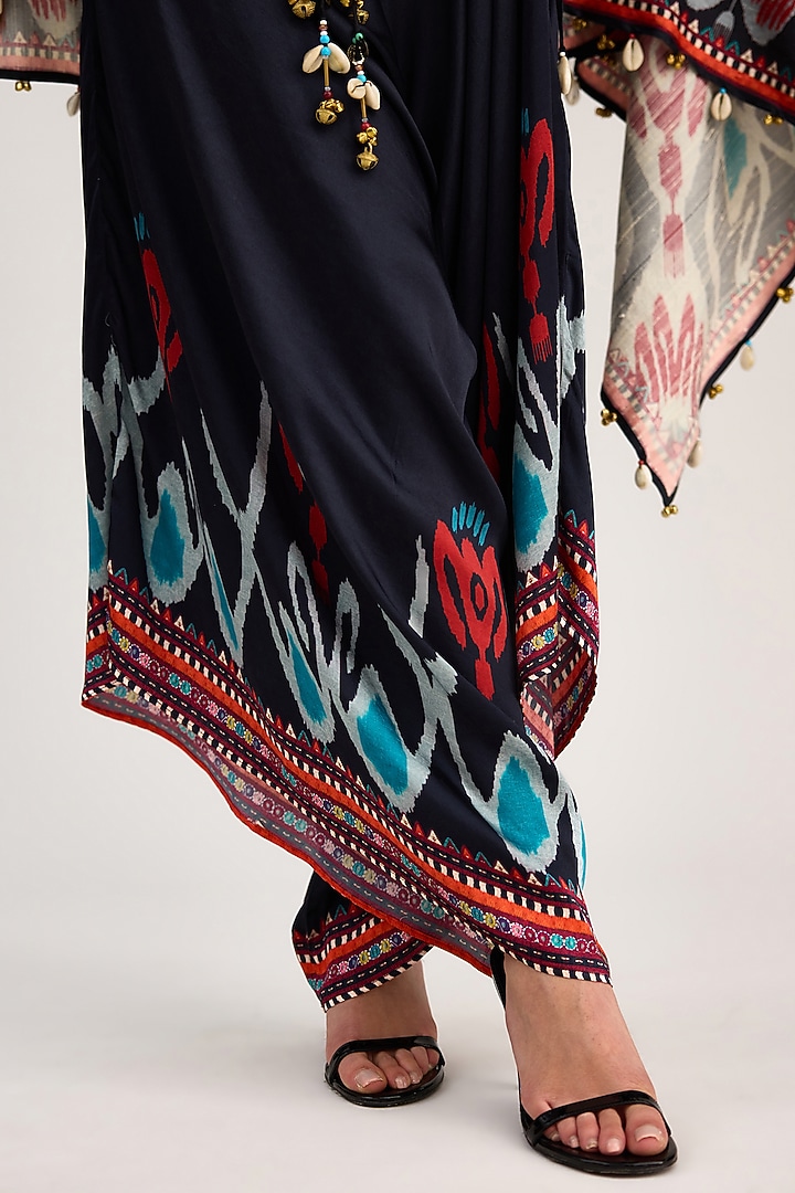 Black Modal Satin Printed Pants by Rajdeep Ranawat at Pernia's Pop Up Shop
