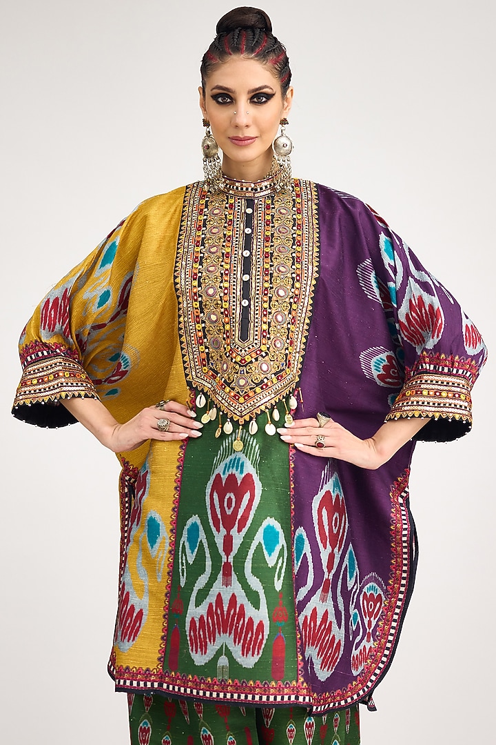 Multi-Colored Silk Dupion Embroidered Tunic by Rajdeep Ranawat at Pernia's Pop Up Shop