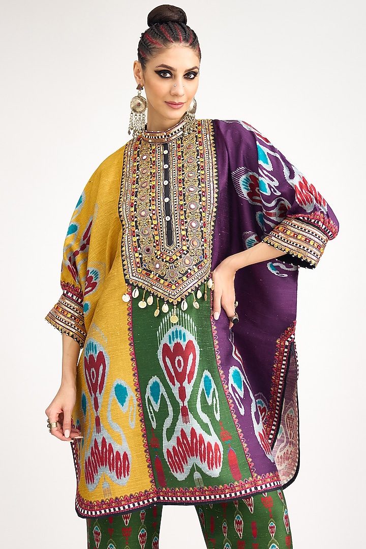 Multi-Colored Silk Dupion Embroidered Tunic by Rajdeep Ranawat at Pernia's Pop Up Shop