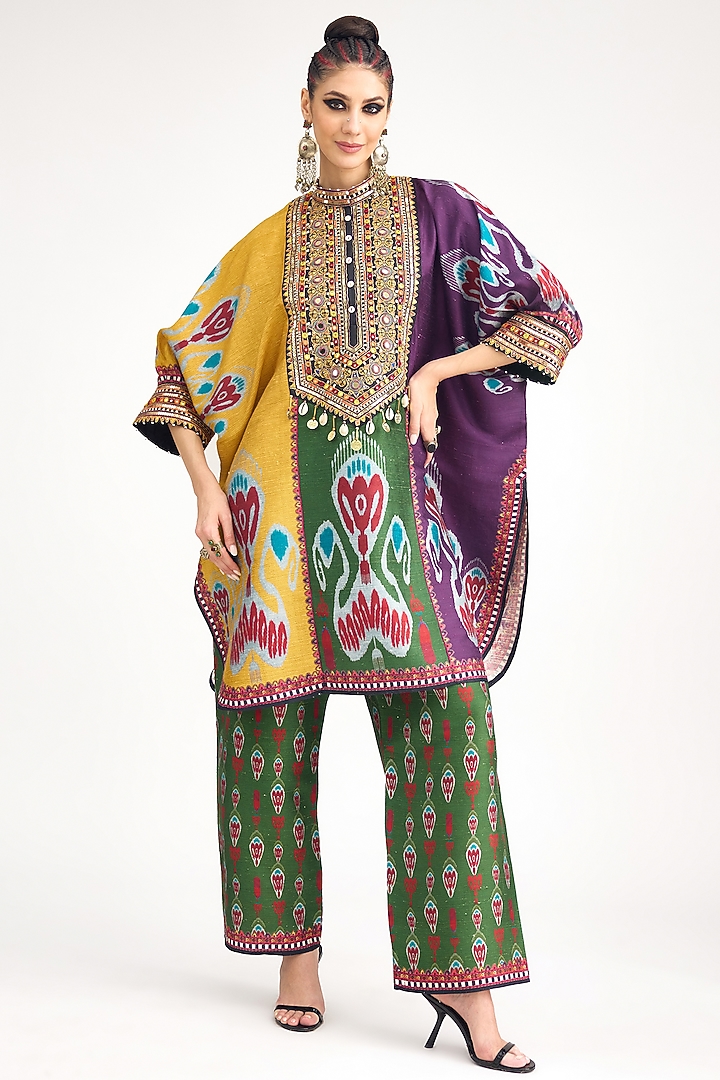 Multi-Colored Silk Dupion Embroidered Tunic by Rajdeep Ranawat at Pernia's Pop Up Shop