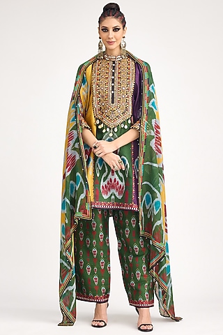 Multi-Colored Silk Chiffon Printed Dupatta by Rajdeep Ranawat