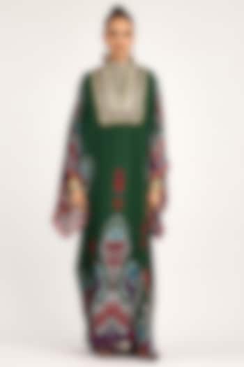 Emerald Green Bemberg Crepe Embroidered Boxy Kaftan by Rajdeep Ranawat at Pernia's Pop Up Shop