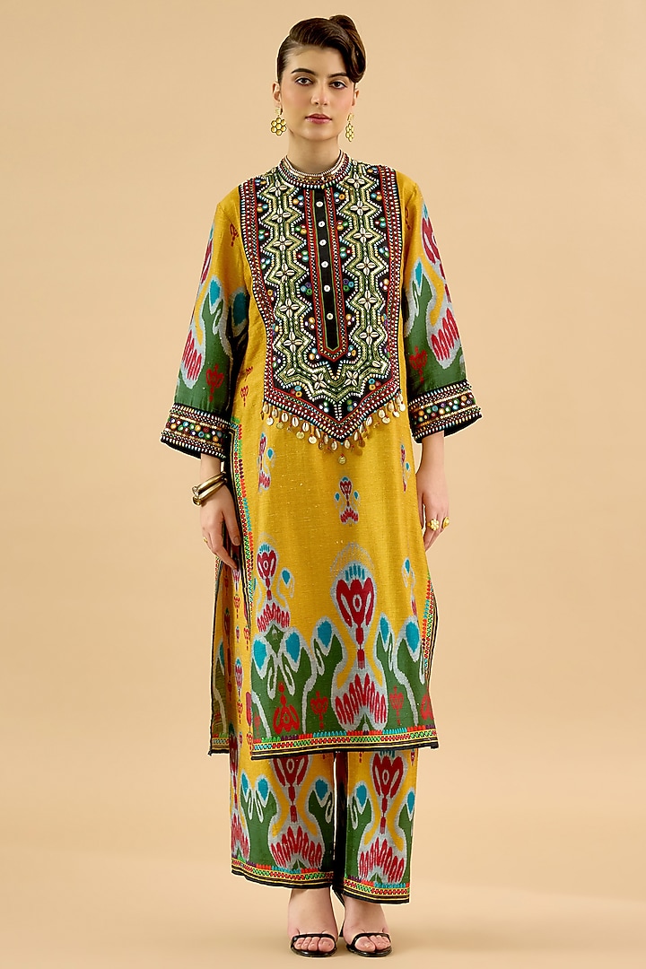 Multi-Colored Silk Dupion Printed Kurta Set by Rajdeep Ranawat at Pernia's Pop Up Shop